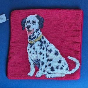 Handcrafted Dalmatian with Gold Collar Needlepoint Pillow Cover